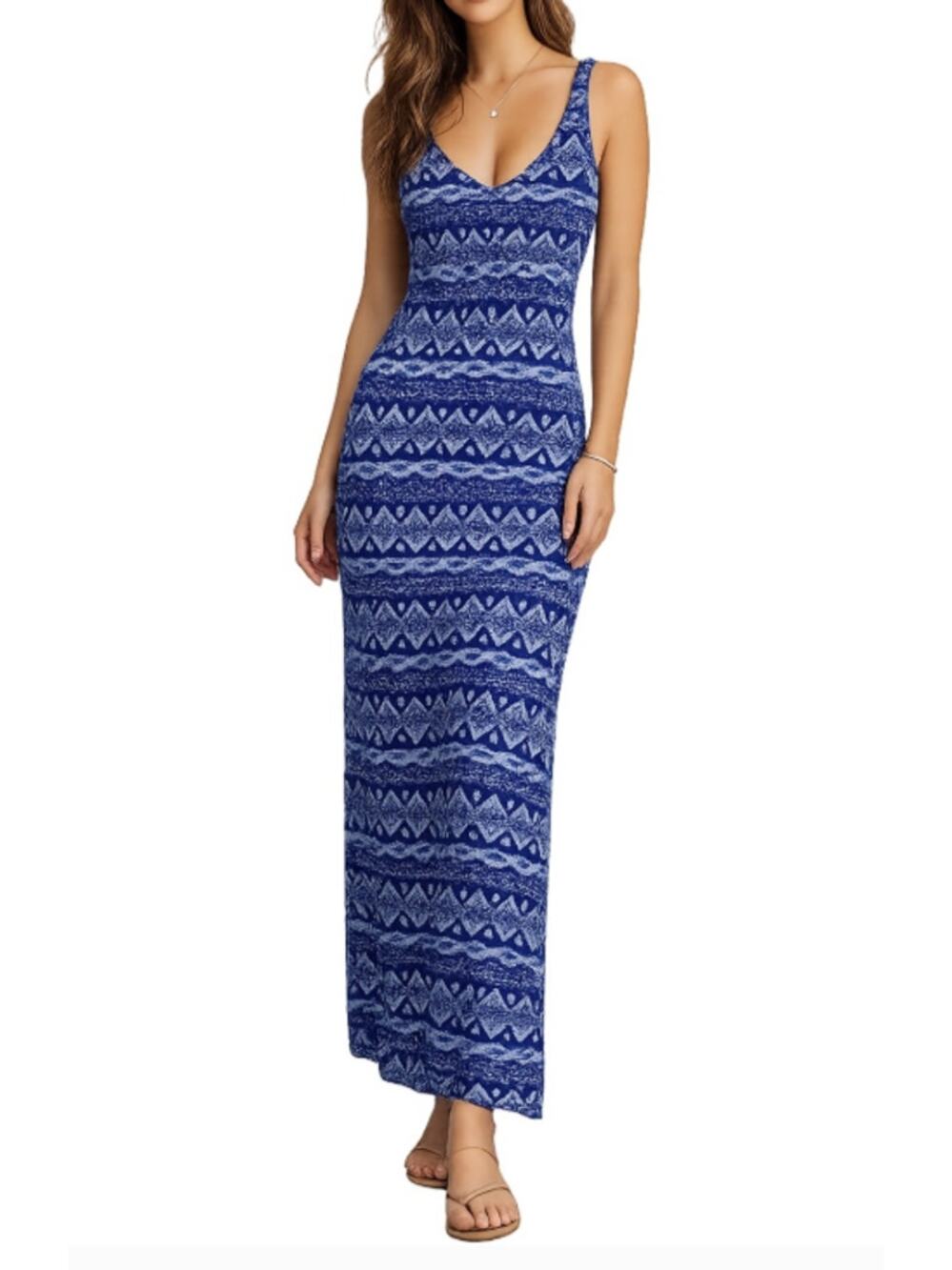 Aqua Boho Boho Maxi Dress Sleeveless Stretch Long Dress Navy Blue Sz XS